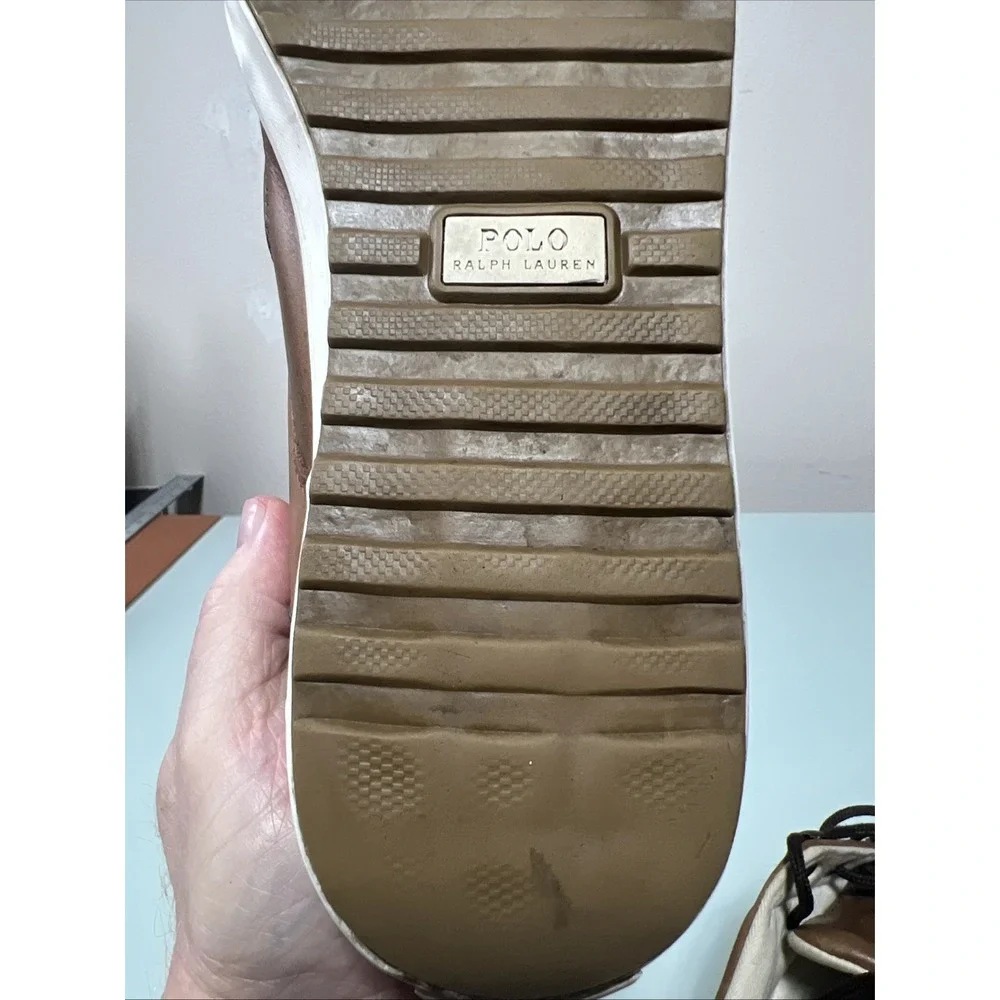Polo Ralph Lauren Ramiro Men's 9 Brown‎ Leather Canvas Boat Shoes Casual